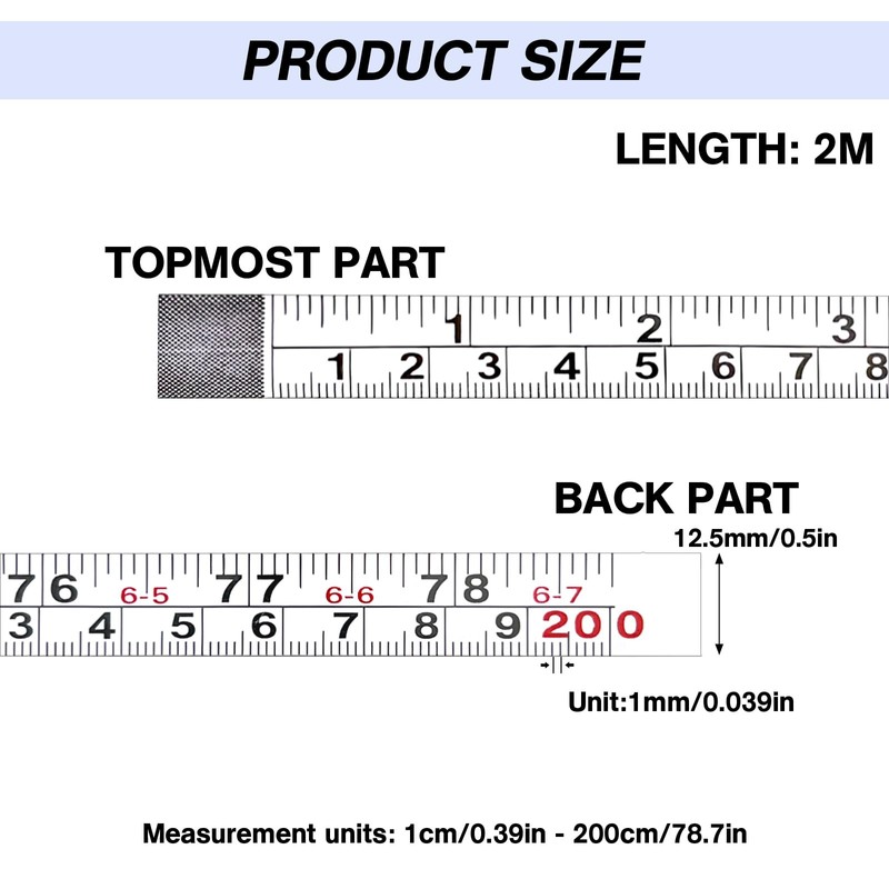 2 Pack Self-Adhesive Measuring Tape, 78 Inch/200cm Steel Peel &