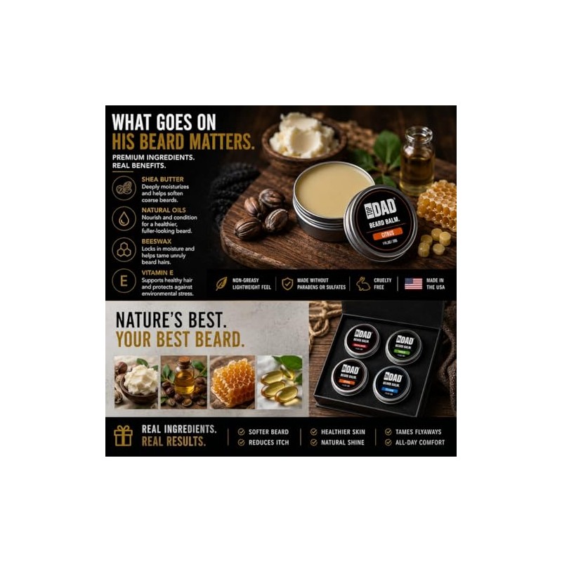 Top Dad Beard Balm Variety Pack – Natural 4-in-1 Conditioning