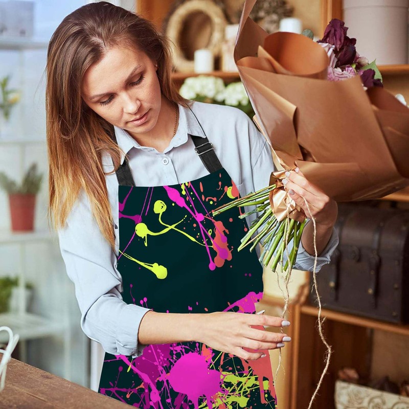 BGBDEIA Splatter Paint Pattern Apron Adjustable Neck Bib Apron for