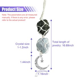 Hanging Car Charm, Crystal Car Hanging Ornament, Car Interior Rear View Mirror Charm, Dangling Moon & Healing Crystal Accessories, Handmade Car Rearview Mirror Decorations (Tourmaline-blue Calcite)