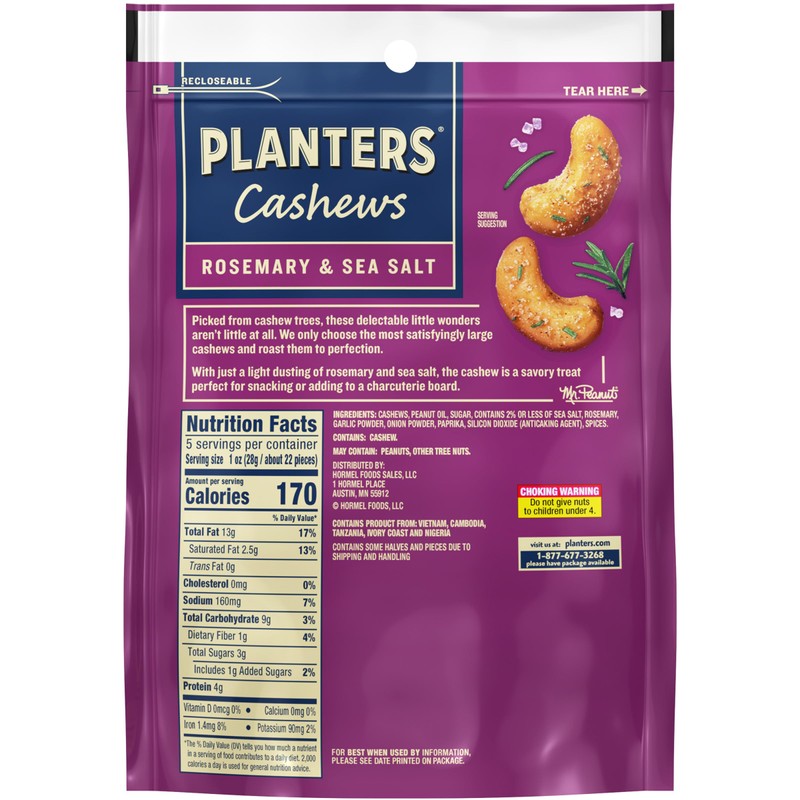 PLANTERS Cashews Rosemary & Sea Salt, Party Snacks, 5 Oz