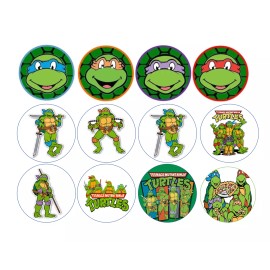 Handmade 12 TMNT ninja turtles edible paper, cupcake cookie toppers CHOOSE SIZE pre cut - 1"