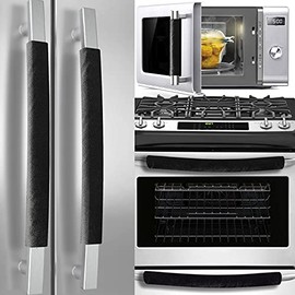 Volecy Refrigerator Door Handle Covers, Set of 5 Washable Cloth Decor Keep Appliance Clean for Fridge Microwave Stove Dishwasher Bathroom Handles Keep Off Liquid Stain Dirty Fingerprints(Black Velvet)