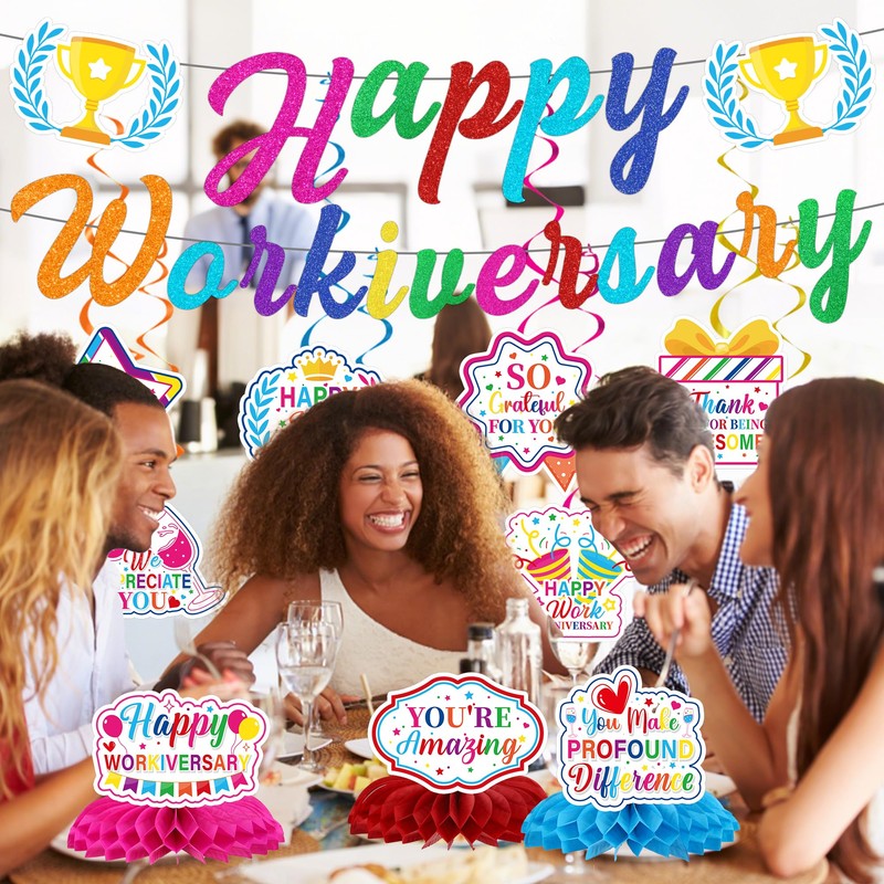 13 Pcs Work Anniversary Decorations, Happy Workiversary Banners with Hanging