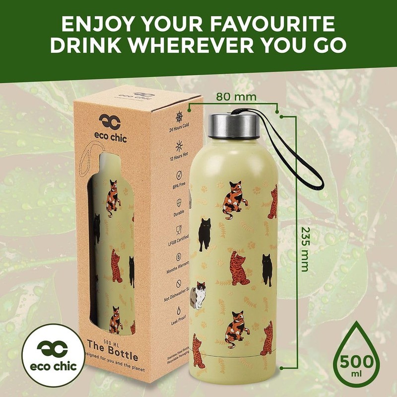 ECO CHIC Reusable Thermal Bottle Stainless Steel Leakproof Insulated Water