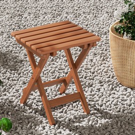 SFIHOME Wooden Folding Stool, 13inch Small Foot Stool, Waterproof Teak Shower Stool, Portable Collapsible Wood Stool for Bathroom Sauna Kitchen Patio Garden Camping (Brown)