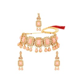 Efulgenz Indian Jewelry Kundan Crystal Choker Necklace Earrings Maang Tikka Head Chain Bollywood Wedding Bridal Set, Metal crystal Rhinestone, not known