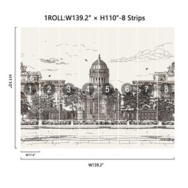 HueBurst Black and White European Street Scene Wallpaper Peel and Stick Hand Painted Retro European Building Wall Mural Decoration for Living Room Bedroom Offices(139"X 110")