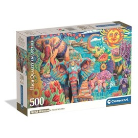 Clementoni - 35578 Puzzle 500 Pieces for Adults and Teenagers, Collection, Elephant Carnival Theme, with Poster Included, Compact Box, Gift Idea for Men and Women, Made in Italy, 49 x 36 cm, 35578