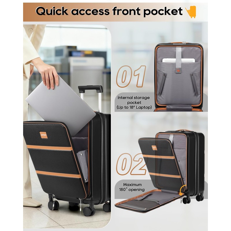 Joyway Carry on Luggage Airline Approved with Front Pocket, Hardside