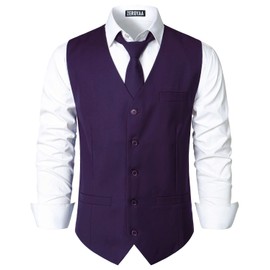 ZEROYAA Men's Hipster Urban Design 3 Pockets Business Formal Dress Vest for Suit Tuxedo ZLSV16-Dark Purple X-Large