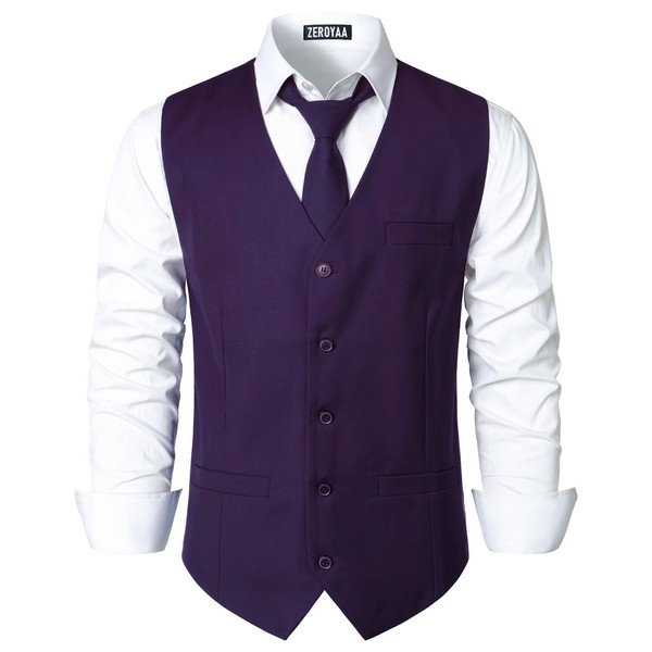 ZEROYAA Men's Hipster Urban Design 3 Pockets Business Formal Dress