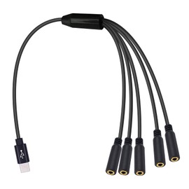 Poyiccot USB C to 3.5mm Headphone Jack Adapter, USB C to Aux Splitter 5-in-1 Type C to 3.5mm TRRS Female Headphone Mic Cord Compatible with Micphone, Speaker, Galaxy, MacBook, 30cm/1ft