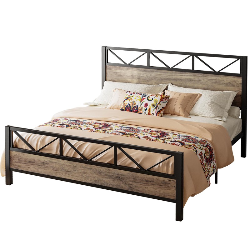 LIKIMIO California King Bed Frame, Tall Industrial Headboard 51.2 ",