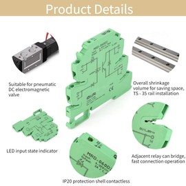MRD-060D2 Relay Module, Input 4-32V DC Output 1-60V DC 6.2mm Ultra-Thin Solid State Relay Module TS - 35 Rail Installation with LED Input State Indicator