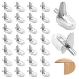 Pack of 30 Shelf Brackets, 3 mm Shelf Brackets for Shelves, Plastic Shelf Brackets with Steel Pin, Floor Support Glass Shelf Support for Cupboard, Shelf, Bookshelf, Wardrobe