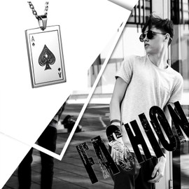 Cupimatch Men's Women's Cool Stainless Steel Ace of Spades Card Poker Pendant Necklace 55.9 cm Chain Fashion Jewellery Set., Stainless Steel