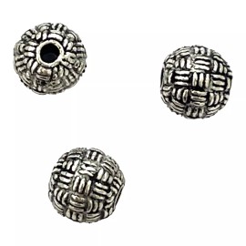 exceptionalbeauty 6 Antiqued Tibetan Silver 9x8mm Basket Weave Round Focal Spacer Accent Beads