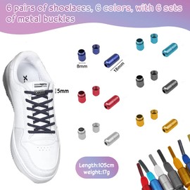CODIRATO 6 Pairs of Elastic Shoelaces, Colourful Shoelaces with Quick Release, Metal Closure, Adjustable Shoelaces, No Tying Bowless Shoelaces, Colourful