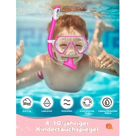 Snorkel Set Children's Diving Goggles Dry Snorkel Set (Pink)