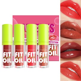 4PCS Lip Gloss Set, Plumping Lip Oil Set, Light Long Lasting Tinted Glitter Liquid Lip Gloss, Moisturizing Lip Care Oil Liquid Lipsticks Lip Balm for Girls and Women