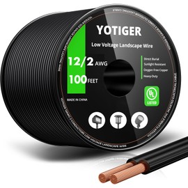 YOTIGER 12 Gauge Low Voltage Landscape Wire 100FT, 12/2 Low Voltage Landscape Lighting Wire, 12AWG 2 Conductors Copper Wire Direct Burial Electrical Wire for Accent, Path, Spot Lights, UL Listed