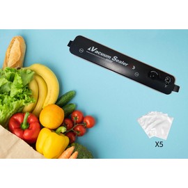 Vacuum Sealer Machine – Food Preservation Vacuum Sealer with One-Touch Automatic Air Sealing for Dry & Moist Foods – Comes with 5 Sealer Bags (Black)