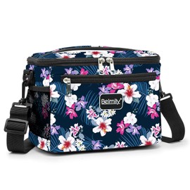BEIMILY Lunch Box for Men/Women, Small Insulated Lunch Bag, Leak-Proof Soft Cooler Tote Bag, Reusable LunchBox for Work, Travel, Fitness, Picnic with Adjustable Shoulder Strap for Adults(floral white)