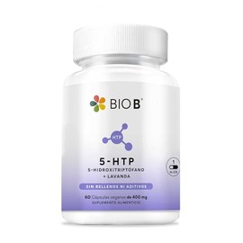 BIO B 5-HTP + Lavanda 100mg de 5-HTP 5-hidroxitriptófano + 300mg de Lavanda Apoyo para Dormir Estado de Ánimo Estrés y Apoyo para Disminuir el Cortisol 60 Cápsulas