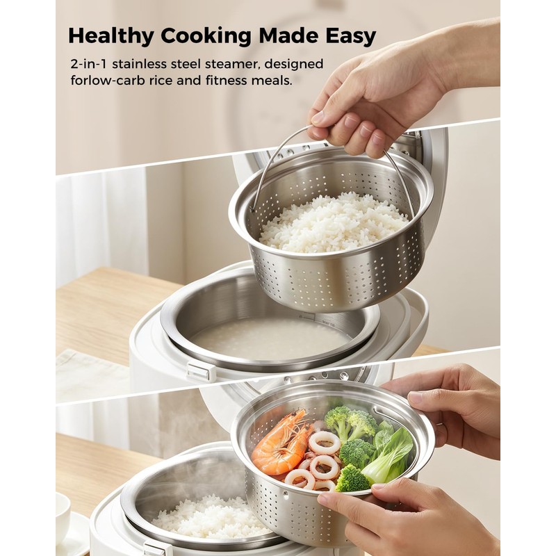 Novaspark Stainless Steel Rice Cooker Small 6 Cup (Uncooked) /