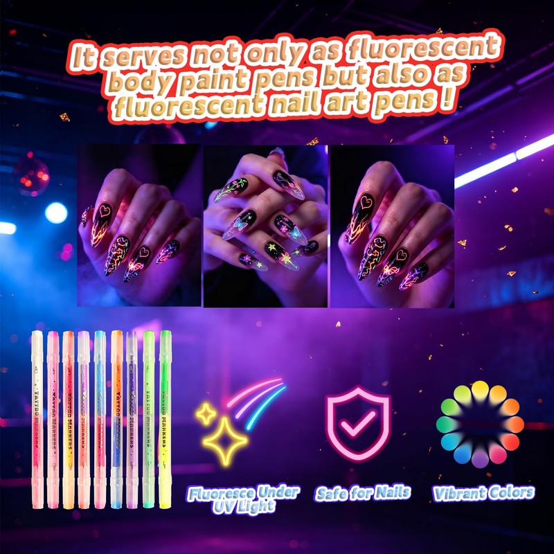 18 Colors 9Pcs Glow in the Dark Face Body Paint,Neon