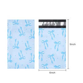 RUSPEPA 100 Pcs Blue Bow Poly Mailer, Cute Bowknot Waterproof Shipping Mailers, Heavy Duty Self Adhesive Shipping Bags for Large Mailing Envelopes Bulk Tear Resistant Packaging, 6 x 9 Inches