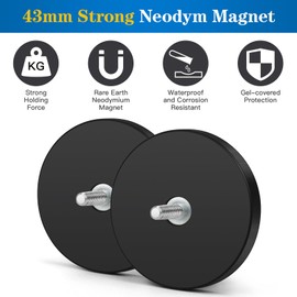Wukong Rubberised Magnets Diameter 43 mm, Pack of 8 Strong Magnets Non-Slip with M4 Male Thread, Magnets with Thread for Vehicles, Lamps, Attaching Tools