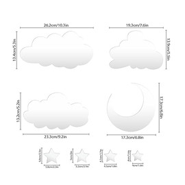 3D Moon Cloud Mirror Wall Decor Acrylic Mirror Stickers Self Adhesive Decorative Moon Star Cloud Wall Decals for Baby Kids Children's Living Room Bedroom Nursery Wall Decor