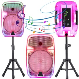 Portable Party Bluetooth Speaker 8" Subwoofer Bass LED Light TWS FM W/Mic Stand