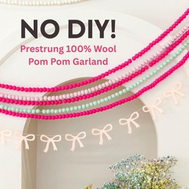 Dusty Pink Ball Garland Pom Pom Decorations, Mini Felt Ball Dusty Lavender Pink 5 Feet 100% Wool Balls Pom Pom Garland for Lilac Party, Wedding Decorations, Birthday Butterfly Banner Spring Decor