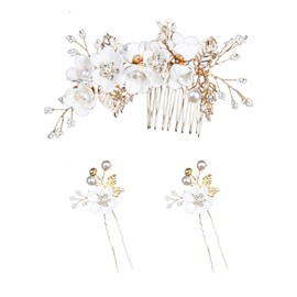 PrimeBlis Hair Ornament, Set of 3, Flower Hairpin Hair Pin, Pearl, Hair Accessories, Adults, School Entrance Ceremonies, Graduation Ceremonies, Weddings, Brides, Kimono, Everyday Use, White