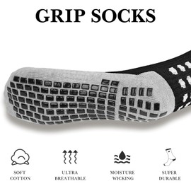 Linkidea Kids Soccer Grip Socks (2 Pair), Anti Slip Soccer Socks for Kids Age 6-11, Soccer Non Slip Socks with Grip Pads, Blister Prevention, Towel Cushioned (Black)