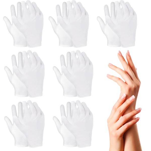 7Pair White Cotton Gloves for Eczema and Dry Hands - Moisturizing Gloves SPA Overnight - Breathable Work Glove Liners - Soft Jewelry Inspection Gloves - Stretchy Thin Cloth Gloves for Most Women Men