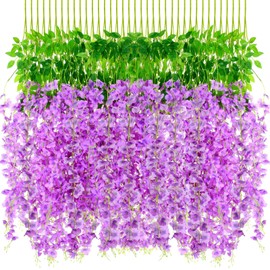108 Pack 43.2 in/ 3.6 ft Artificial Fake Wisteria Hanging Flowers Wisteria Faux Flowers Garland Silk Vine Rattan Long Hanging Flowers String for Home Outdoor Wedding Party(Pale Lilac)