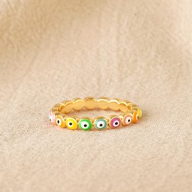 GNIRTSI Gold Rainbow Evil Eye Ring for Women 14K Gold Plated Minimalist Stack Finger Protection Jewelry Size 7