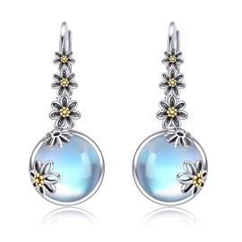 Daisy Earrings Sterling Silver Moonstone Daisy Leverback Earrings Daisy Flower Jewellery Gifts for Women