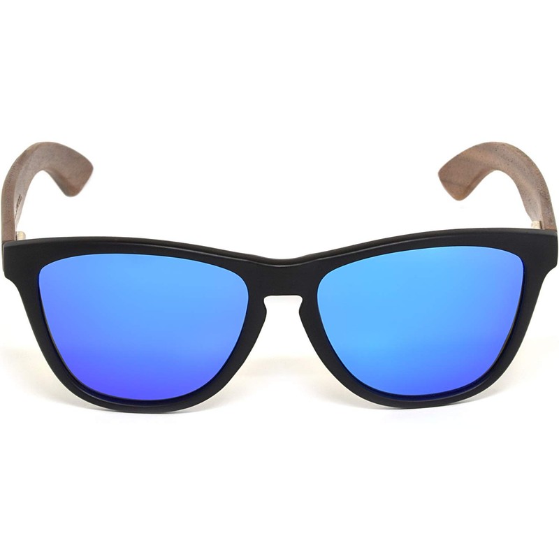 Walnut Wood Classic Sunglasses For Men and Women with Blue