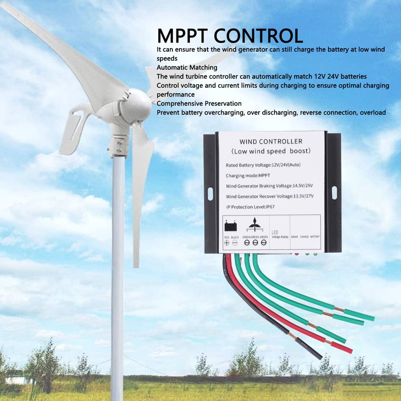 MPPT Wind Turbine Controller 100‑400W 12V 24V Auto Match Wind