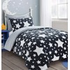 HOMES-LINEN Teddy Star Fleece Duvet Cover Set Soft Cosy Warm Kids Star Teddy Bear Bedding Set (Charcoal & Silver, Single)