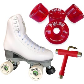 Atom Skates Jackson Finesse Roller Skates/Viper Nylon Plate/Size: Women's Adult 4 Color: White Bundled with Red Pulse Glitter Wheels and Tool