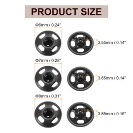 HARFINGTON 72 Set Sew-on Snap Buttons 6/7/8mm Metal Snap Fastener Buttons Fastener Press-Stud Clasps for Closure Purse Handbag Clothes Sewing Craft, Black