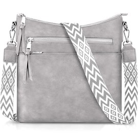 LUROON Women's Medium Lightweight Shoulder Bag Large with Many Compartments PU Leather Crossbody Bags Women's Handbag with Adjustable Wide Shoulder Strap, gray