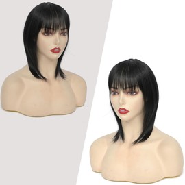Yamel Hair Topper for Women Natural Synthetic Hairpieces 12 Inch Black Hair Topper with Bangs Straight Wiglets Hairpieces for Thinning Hair