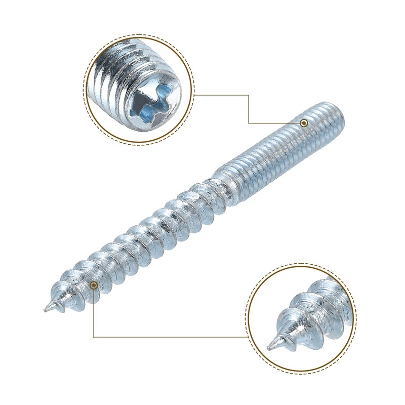 sourcing map M6x60mm Hanger Bolts, 8pcs 31mm Wood Dowel Screw